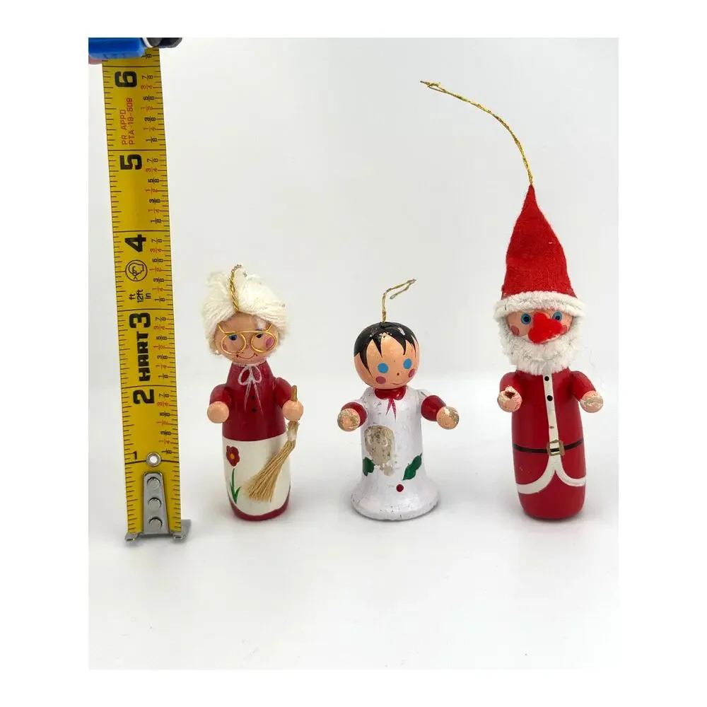 Vintage Lot‎ Of 3 Christmas Ornaments Mr And Mrs Claus Wooden Bisque